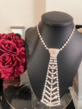 Crystal Cascading Drop Necklace - Silver Tone